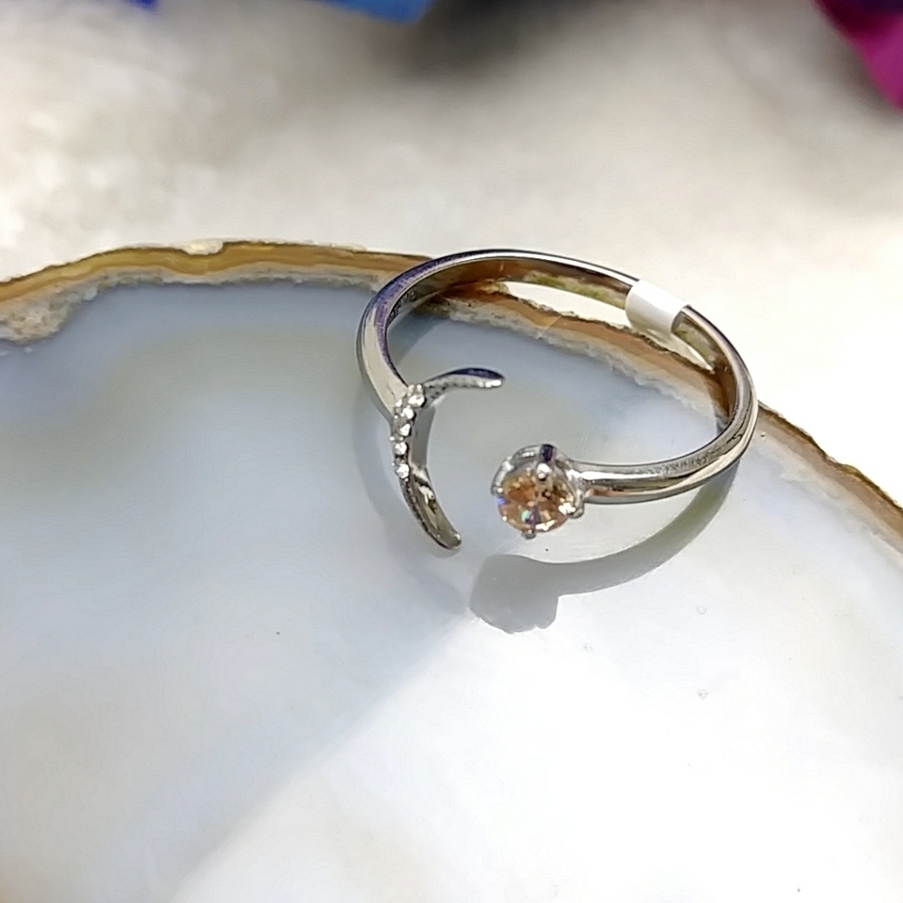 Crescent Moon Dainty Rhinestone Ring Celestial Galaxy Astrology Moon Child - Picture 2 of 12